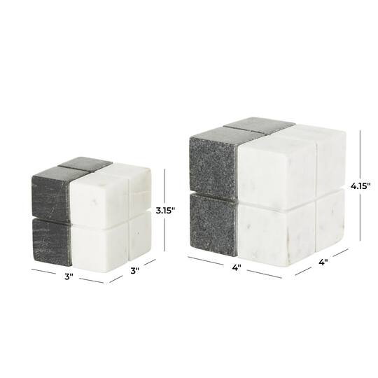 White Marble Geometric Dice Sculpture with Black Accent Set